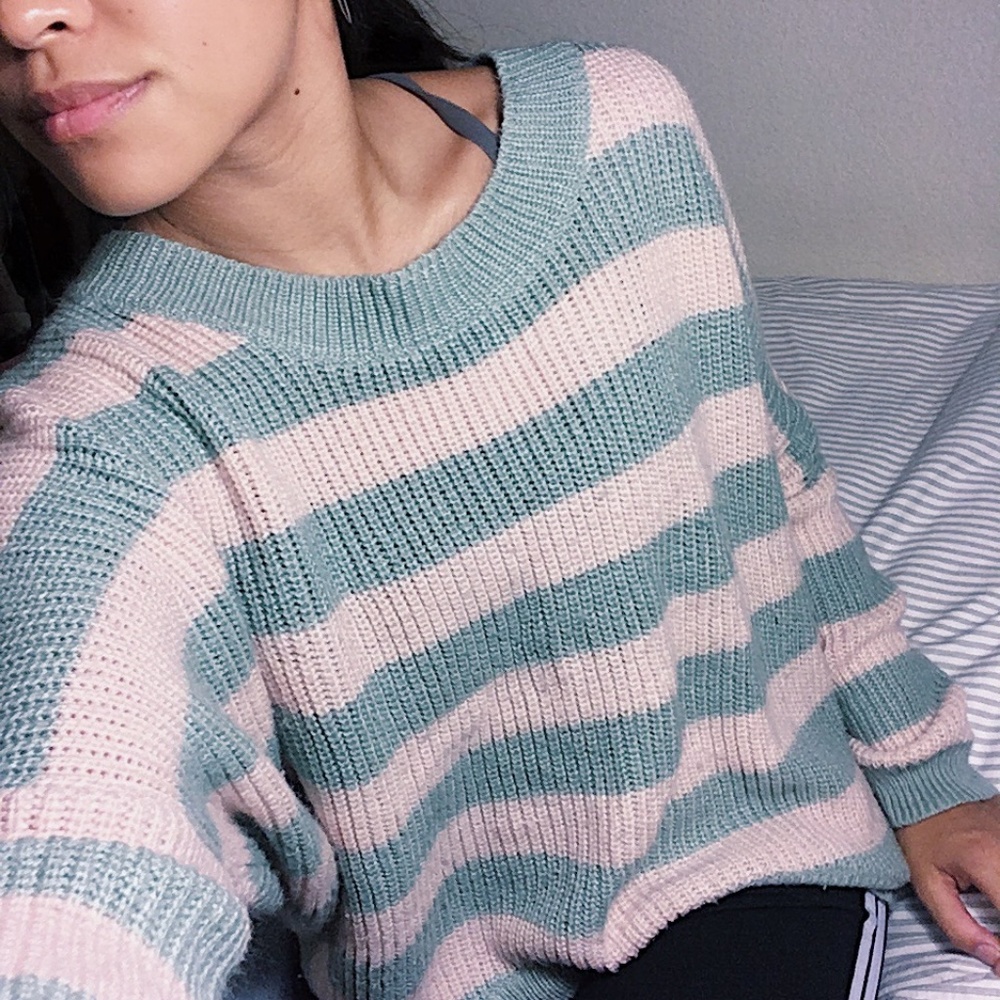 Mint and Pink Striped Sweater